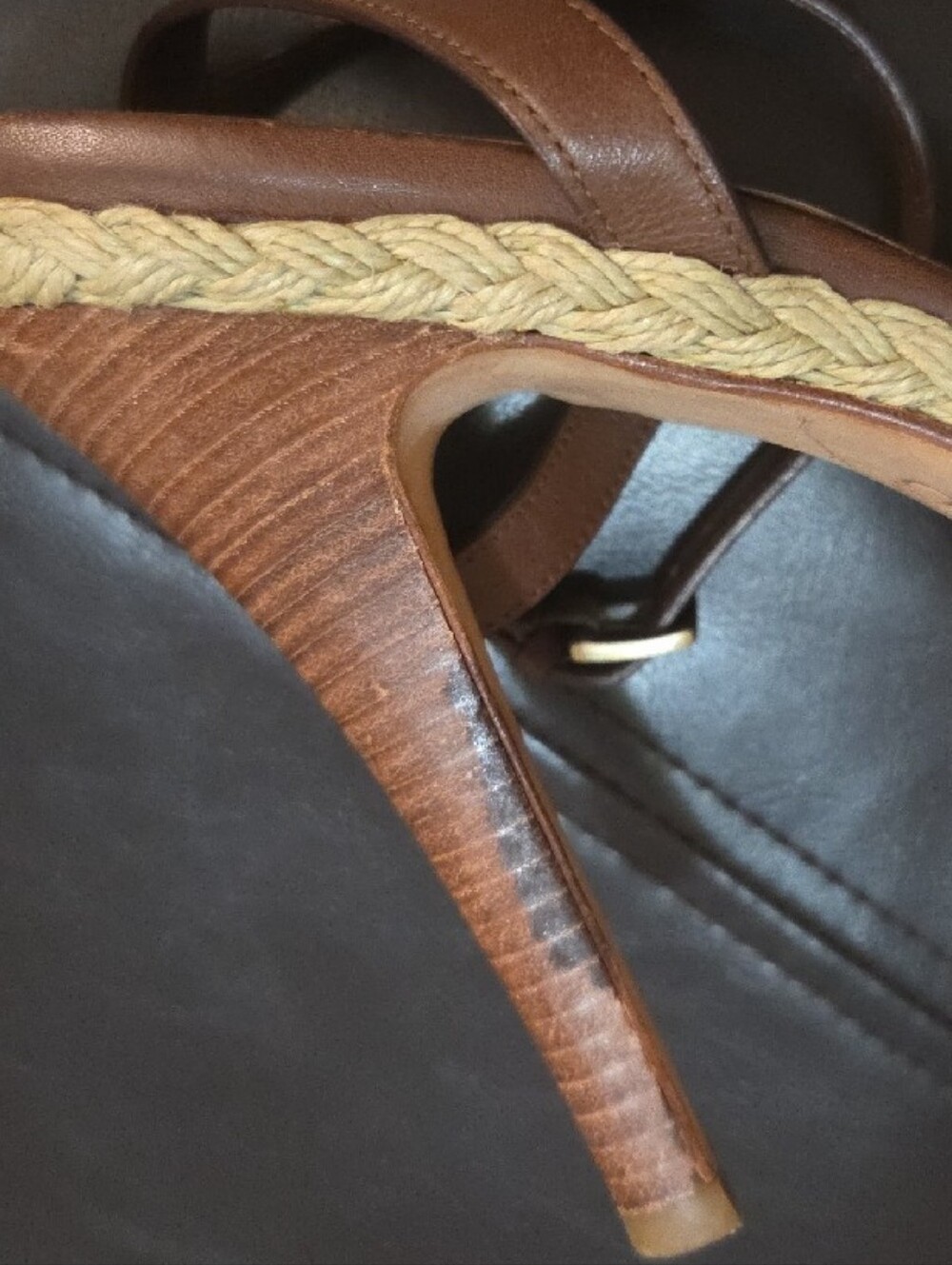 Cole Haan Vanessa Nike Air Brown Woven Leather Platform Heels Ankle Strap Sz 10 - Picture 6 of 13